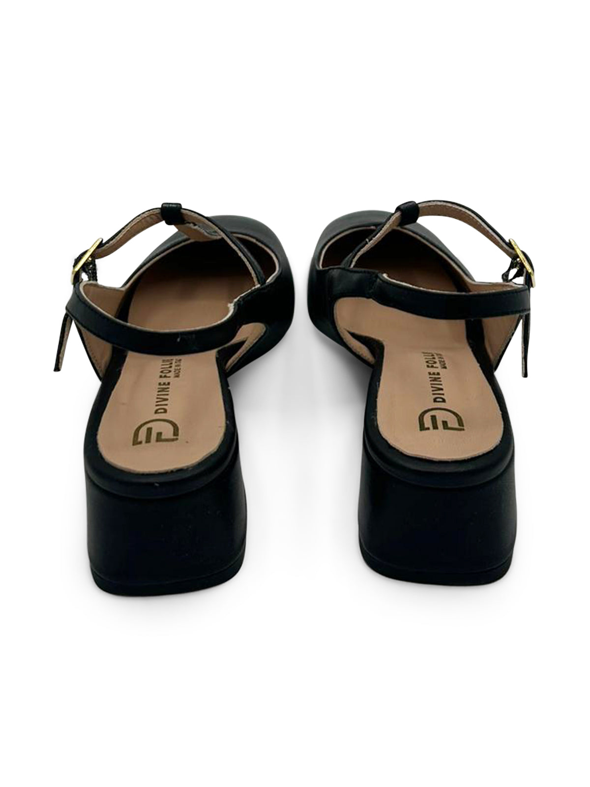 Ballerina Slingback Nera con Tacco Medio e Cinturino