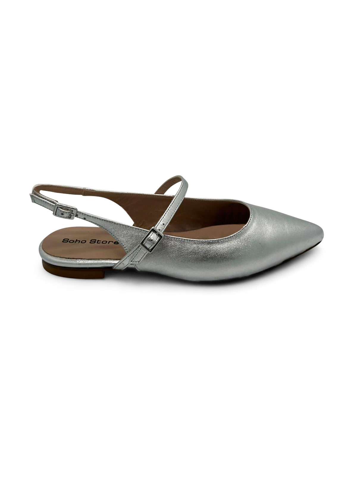 Ballerina Slingback Argento a Punta con Cinturino