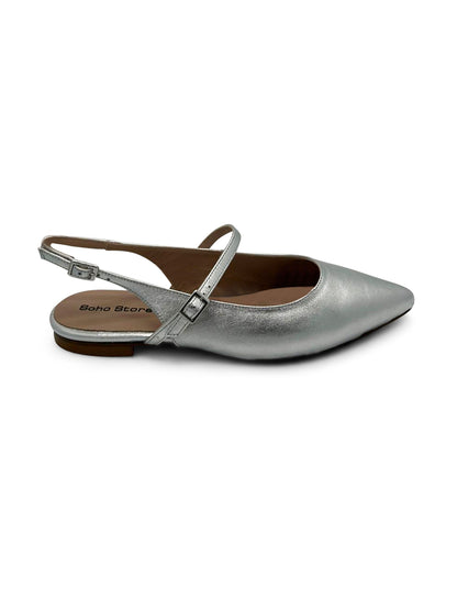 Ballerina Slingback Argento a Punta con Cinturino