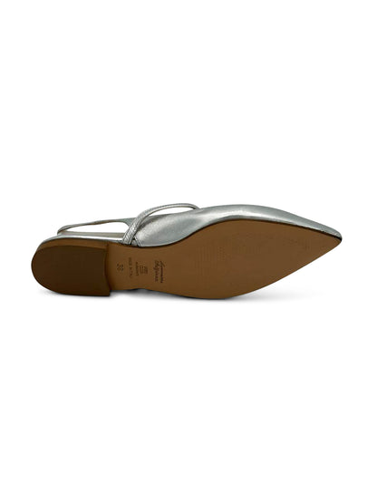 Ballerina Slingback Argento a Punta con Cinturino