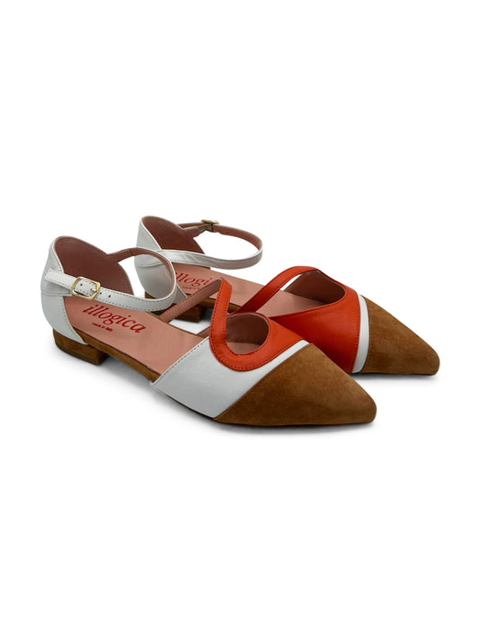 Ballerine Multicolor a Punta con Cinturino e Tacco Basso