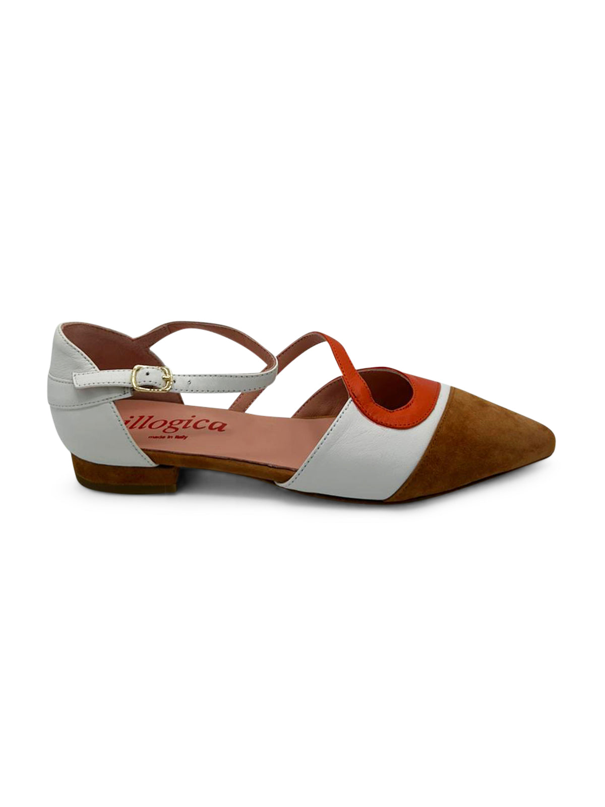 Ballerine Multicolor a Punta con Cinturino e Tacco Basso