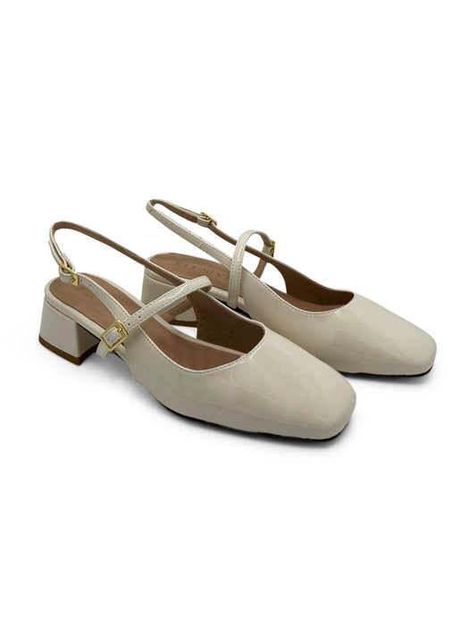 Ballerina Slingback Beige con Tacco Medio