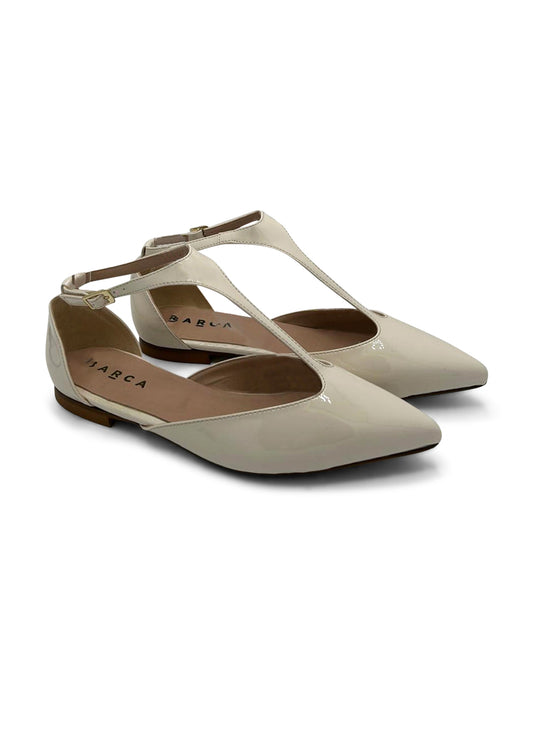 Ballerina in pelle vernice beige