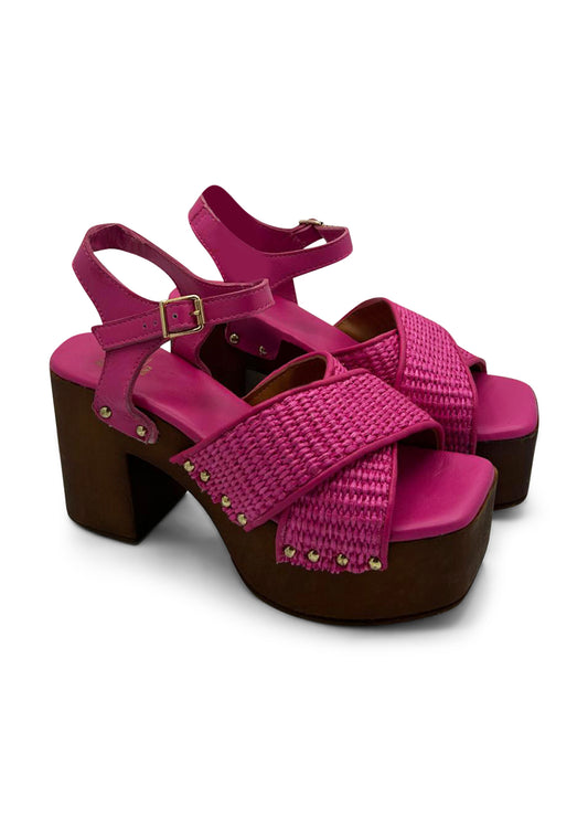 Zoccolo incrociato in rafia fuxia