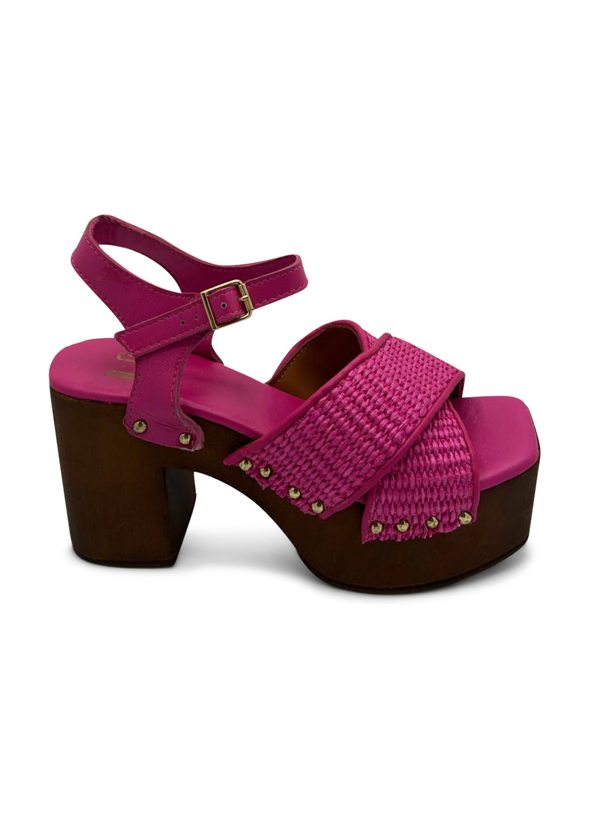 Zoccolo incrociato in rafia fuxia